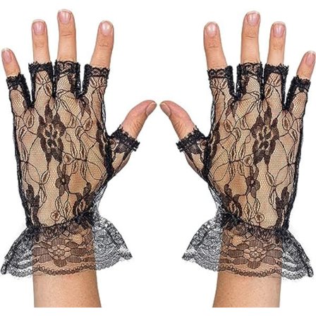 Fingerløse blonder sorte hansker - Dame- og jentehansker med rysjer