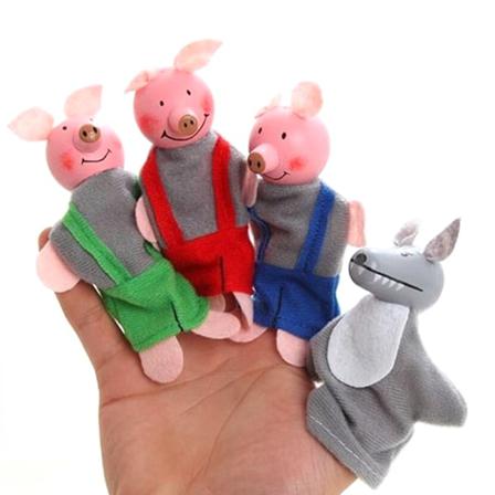 4 St/ Set Tre Små Grisar Fingerdockor Med Trähuvud Baby E