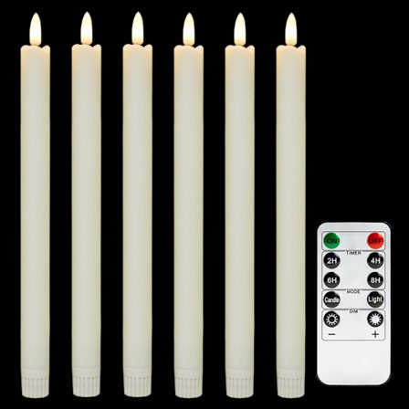 6-pak Batteridrevne LED-lys med fjernbetjening og timer, ægte voks flimrende varmt hvidt lys
