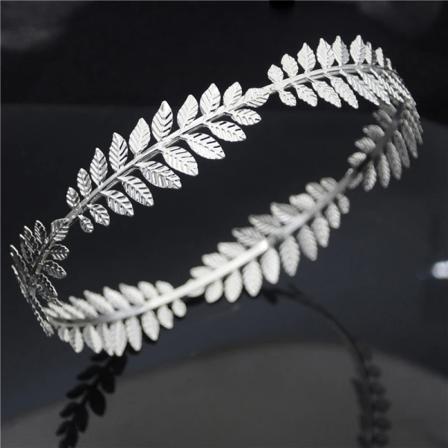 Runt hårband Barock Vintage Gyllene Olivblad Tiaror Krona Brudbröllop Huvudbonad Brudar Hår Smycken Tillbehör SILVER PLATED