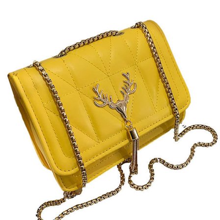 Dame Crossbody Taske Læder Dame Skuldertaske med Kæderem Hvid og Gul