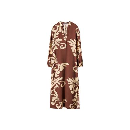 Mango Baroque tryck klänning brun, Dam Klänningar, Dam, Storlek: XL