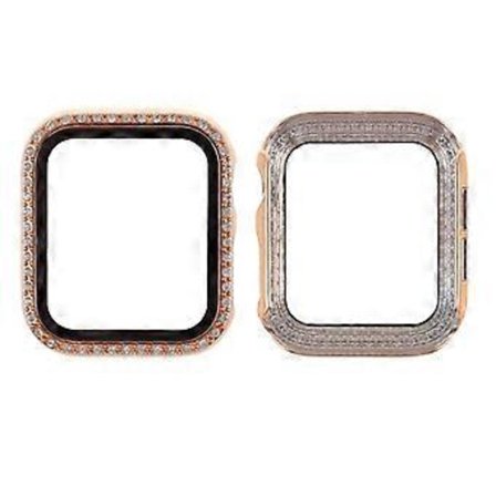 Elektroplettering Rhinestones Dekor PC Ramme Hærdet Glas Beskyttelsescover Kompatibelt til Apple Watch Series 4 / 5 / 6 / SE / SE (20(PinkGuld)