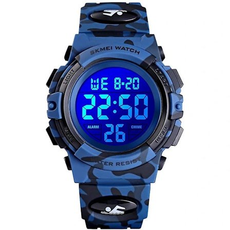 Digitaalinen urheilukello pojille, vedenpitävä elektroninen lastenkello, herätyskello, 12/24 H, sekuntikello, kalenteri, poikien ja tyttöjen 