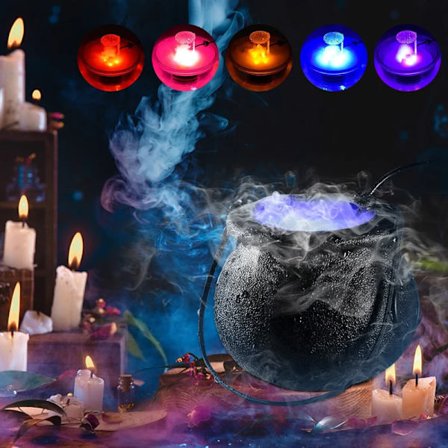 RU-Halloween-dekorasjon Heksegryte Fargeskiftende Dimmermaskin Røykmaskin Dimmaker Vannfontene Festrekvisitter for Halloween-dekor Sunmostar