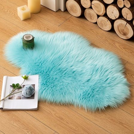 Fuskpäls Mattor, Fusk Fluffig Matta, Mjuk Ryamatta, för Sovrum Soffa Golv, 60 x 90cm, Molnform, Himmelsblå
