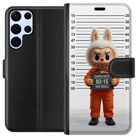 Kompatibelt Lommeboketui til Samsung Samsung Galaxy S22 Ultra 5G Søt tegnet kaninfigur i fengselsklær med fangenummer mot bakgrunn med lengdemåling