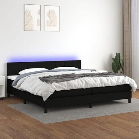 Maison Exclusive - Sengebund med lameller og madras samt LED Sort 200x200 cm Stof