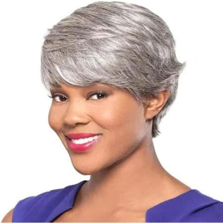 Korte menneskehårparykker med gratis sideskill for kvinner grå farge ingen blonder Acsergery gave
