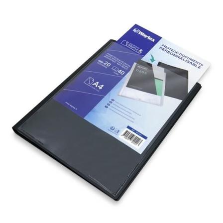 Anpassningsbart A4-dokumentomslag WAYTEX 931441 40 visningar 20 fickor svart polypro-fodral Svart