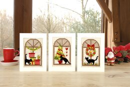 Stickpackung Karte Weihnachtsfenster 3-er Pack - Vervaco