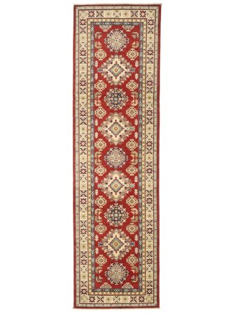 Kazak Fine Matta 85X301 Hallmatta Brun/Mörkröd Ull, Afghanistan