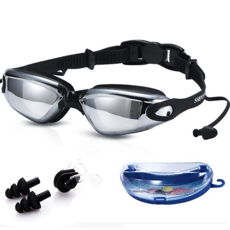 Simglasögon, inga läckage, anti-dimma med öronproppar & näsklämmor & mössa, UV-skydd simglasögon, vattentäta för män och kvinnor