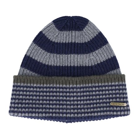 Stetson - Azul cuff Beanie - Beanie Stripes Wool Navy/Grey/Olive Cuff @ Hatstore