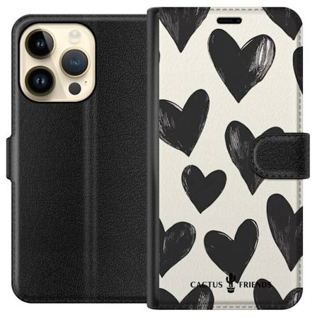 Yhteensopiva Lompakkokotelo Apple Apple iPhone 15 Pro Cactus and Friends - Bold Black Love Pattern