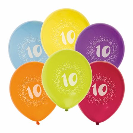 Ballong 12" 10års födelsedag siffra Flerfärgad 6-pack