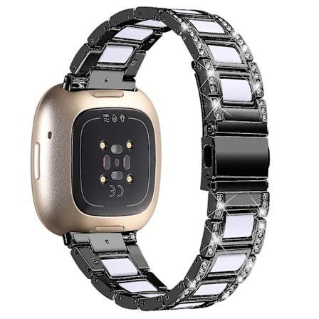 Resin klockarmband med strass i rostfritt stål för Fitbit Versa 4/Sense 2