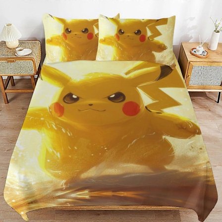 x262 Pi-ka-chu Peittopussilakana Mikrokuitu Vuodevaatesetti 3D-painettu Kevyt 3-osainen Peittosetti, 1 Peittopussi ja 2 Tyynyliinaa Lapsille Pojille G