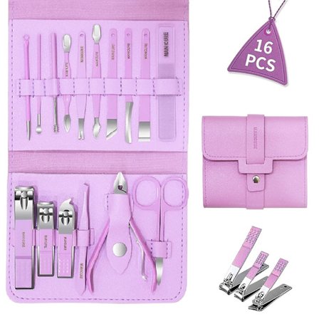 Heytea 2022 Nytt Manikyrsett Menn, beste gaver til kvinner 16 i 1 rustfritt stål manikyrsett Profesjonelt for reise eller hjemme lilla lavendel