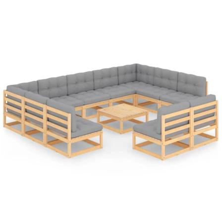 Vidaxl Loungegrupp Med Dynor 12 Delar Massiv Furu Grå
