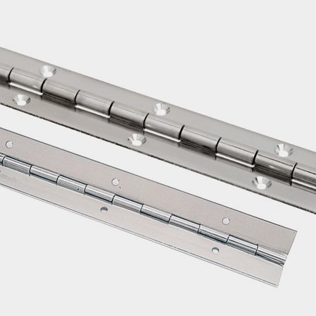 Bisagra de piano, 2000 x 40 mm, con apertura inversa + agujeros avellanados para tornillos, acero inoxidable
