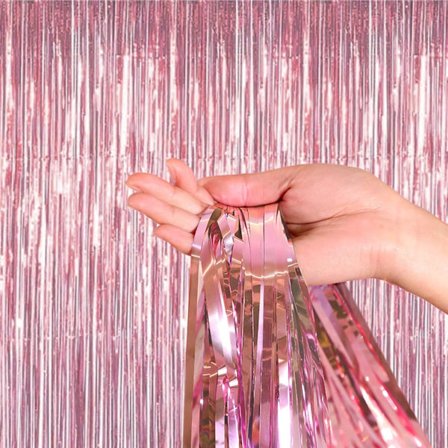 Glittrande Folie Gardiner med fransar, Metalliska Dörrgirlander Bakgrund DXGHC