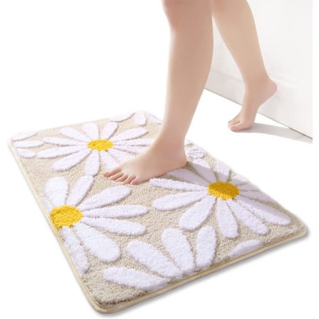 Hvid blomst beige bademåtte (khaki farve) - 50 x 80 cm skridsikker bademåtte