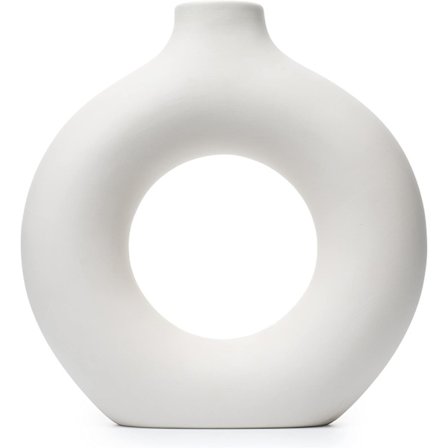Off White Keramisk Donut Vase, Pampasgræsvase, Moderne Vase til Boligindretning, Vase til Pampasgræs