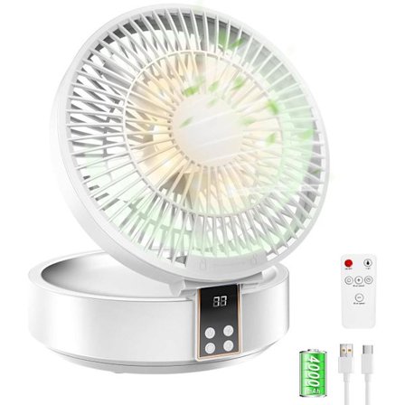 Stille Bordvifte med Automatisk Svingfunksjon, LED, Fjernkontroll, Bærbar USB-Vifte, 4000mAh, Timer, 3 Hastigheter_TF_TF