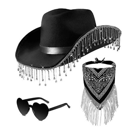 Rhinestone Cowboy Hat, Fringe Cowboy Hat Bandana Hjärtformade Solglasögon