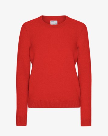 Women Classic Merino Wool Crew - Red Tangerine