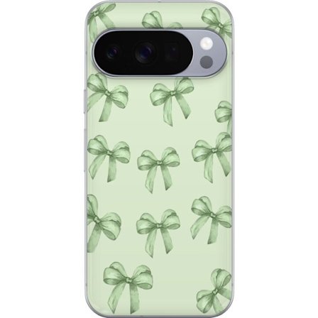 Google Pixel 10 Pro XL Gennemsigtig cover Grønt båndmønster sød pastel bue design æstetisk sød gave sømløs tapet blød minimal baggrund femini