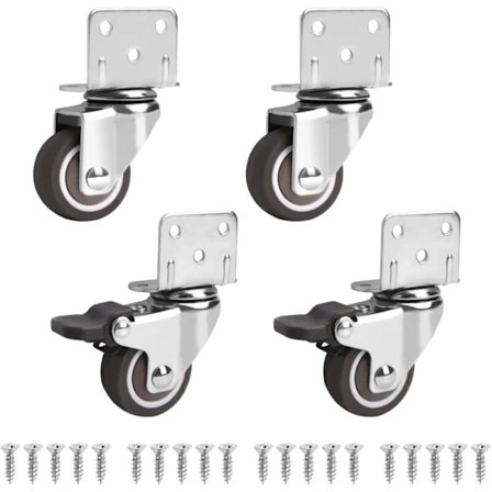 Sett med 4 svingbare hjul for møbler, inkludert 2 med 32mm brems. Små møbelhjul - 360 graders rotasjon, 60 kg lastekapasitet, små svingbare hjul