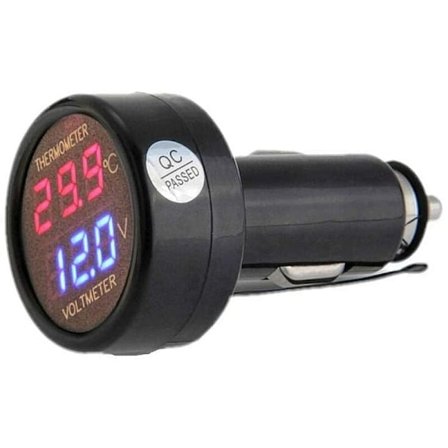 2 i 1 Voltmeter + Termometer Bil Auto Lastbil Bus Motorcykel Batteri Spænding Digital Temperatur Monitor Indikator Måler Test med Dobbelt LED Display,
