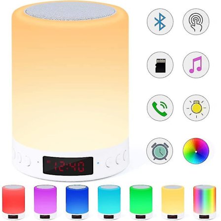 Bluetooth Speaker, Smart Touch Sensor Night Light With Fm Radio Alarm Clock, Dimmable 7 Colors Rgb Bedside Lamp For Bedroom, Portable With Mood Light
