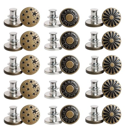 15 st jeans knappar, DIY metallknapp utan sömnad avtagbar jeans knapp för att reparera kläder, denim, jackor, kjolar, enfärgad metall