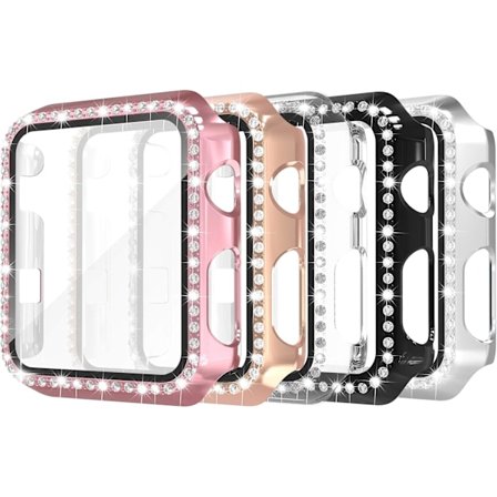 5-pak 38 mm Bling-etui med indbygget skærmbeskytter af glas, kompatibel med