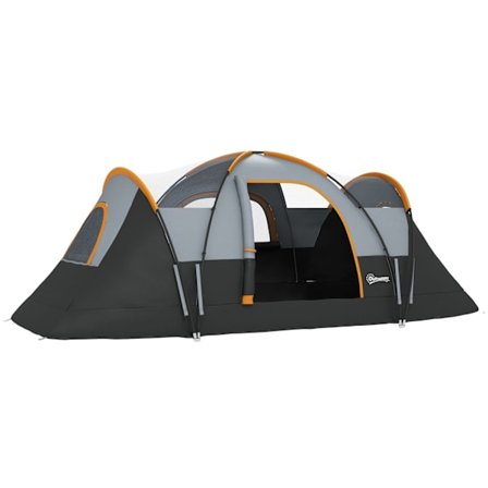 Rootz Campingtelt til 5-6 personer - Familietelt - 3 sæsontelt - UV -resistent - 455 cm x 220 cm x 180 cm - Grå / sort med bærepose