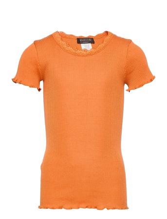 Silk T-Shirt Regular Ss W/ Lace T-shirts Short-sleeved Orange Rosemunde Kids