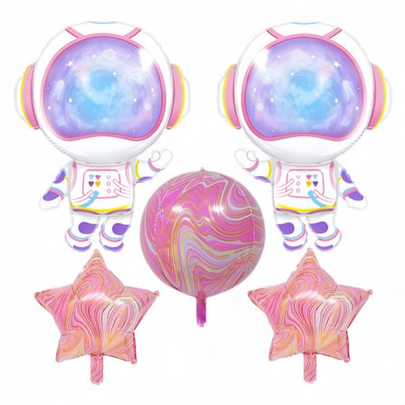 5 st Rosa Rymdballonger, Astronaut & 4D Planet Partydekor för Flickors Födelsedagar, Möhippor, Tematillbehör