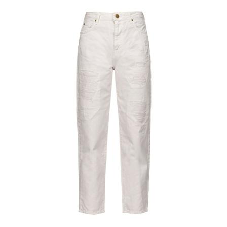 Pinko, Mom-fit broek in gebroken bull Beige, Dames, Maat:W27,Katoen