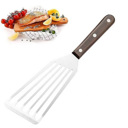 Varmebestandig fiskespade - Rustfri metalspade til non-stick pander - Premium spatler til madlavning af fisk, kød (sort, 1)