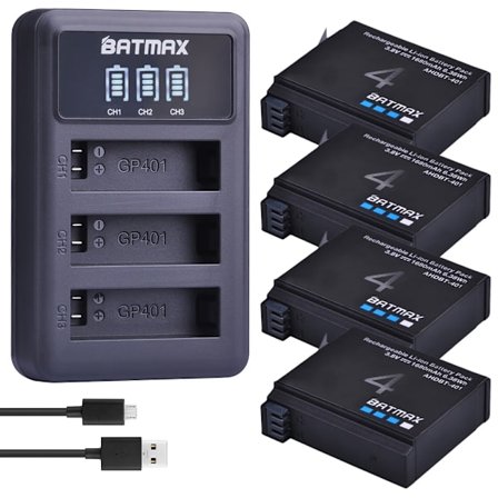 Batmax 1680mAh Gopro Hero 4 Batteribyte + LED 3-slots USB-laddare för GoPro HERO4 GoPro AHDBT-401 Action Camera Bateria