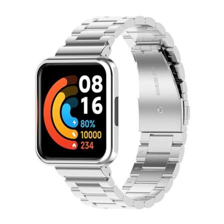 Klockarmband med tre pärlor i rostfritt stål för Xiaomi Redmi Watch 2 Lite - Silver Silvergrå