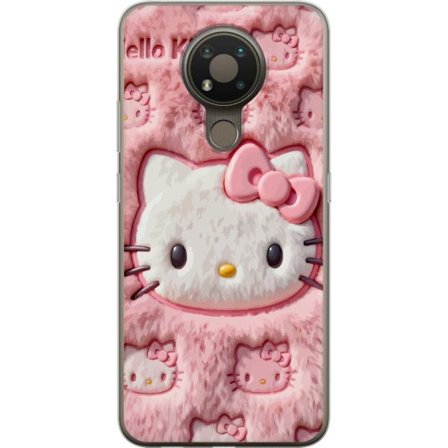 Kompatibelt Mobildeksel til Nokia 3.4 Hello Kitty rosa fluffy bakgrunn med ikoniskt ansikt og kawaii-estetikk