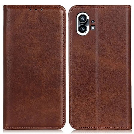 Lompakko-style Aitoa Nahkaa Läppäkotelo For Nothing Phone (1) - Kahvi