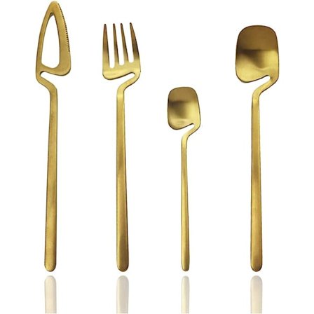 Ophængningssæt i sølv, mat guld bestiksæt service til 2 personer