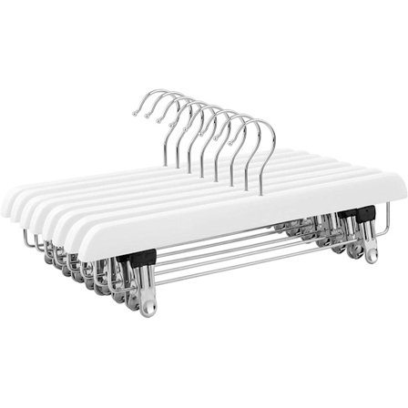 Rootz tøjbøjler - Buksebøjler - Sæt med 8 - Massivt træ - Anti-Slip - Drejelig krog - Justerbare clips - Hvid - 35,5 x 1,1 x 16,2 cm