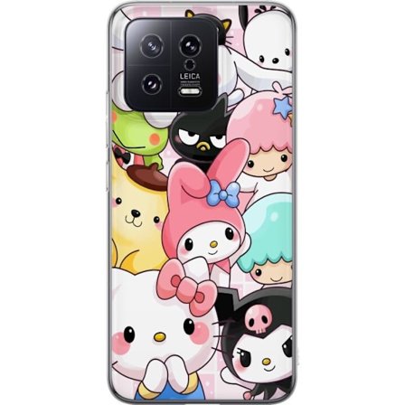Kompatibel Mobilcover til Xiaomi 13 Tæt mønster af søde figurer med store øjne i forskellige farver og udtryk med LABUBU-tekst