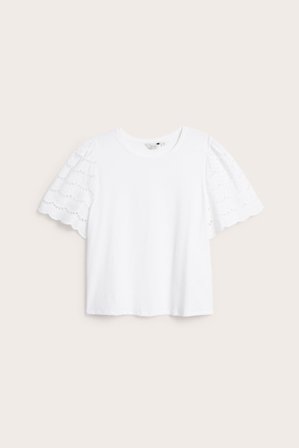 Kappahl | Top z rękawami z haftem angielskim Biały 3XL | Kobieta